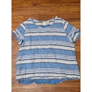 C&C California Linen Blue White Stripe‎ Short Sleeve Womans Top Size XL